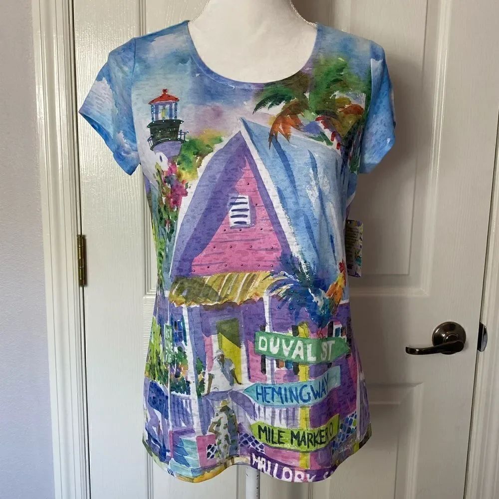ELLEN NEGLEY Womens Small Printed Summer Top